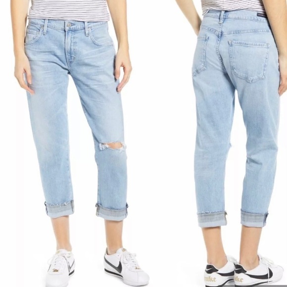 Citizens of Humanity Emerson Cropped Slim Boyfriend Lightwash Jeans Size 32 - Picture 1 of 13